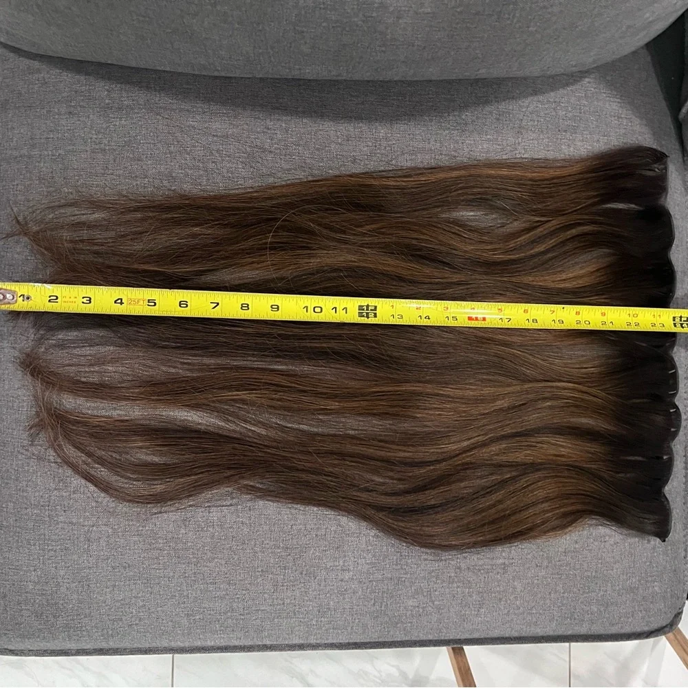 24inch long real human hair infinity weft dark brown with highlights